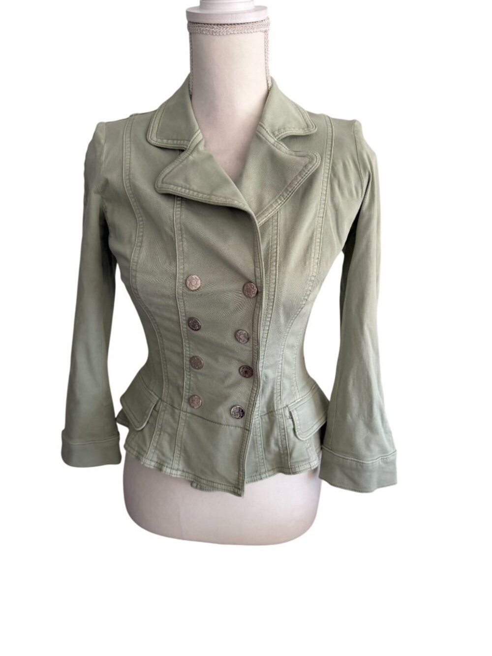 White House Black Market Sage Green Double-Breasted Peplum Blazer - Picture 4 of 9